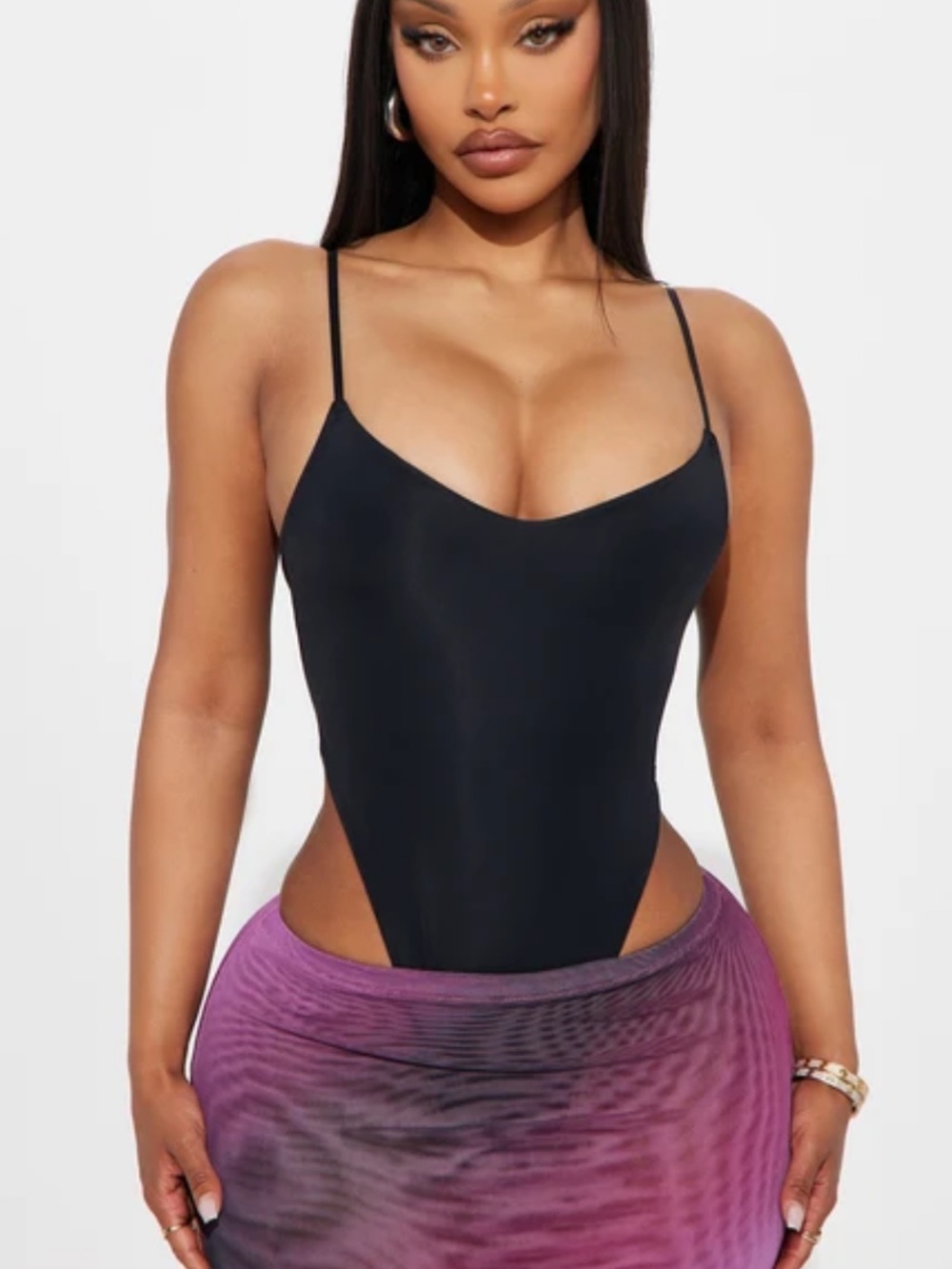 Fashion Nova Black Slim Spaghetti-Strap Bodysuit